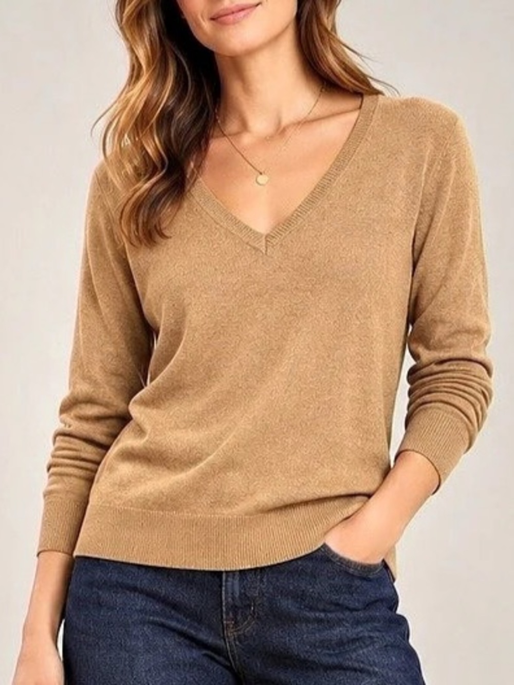 Banana Republic Forever V-Neck Sweater Camel Tan Large